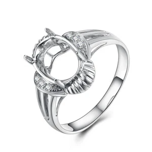 14k White Gold Oval Cut 9x7mm Real Natural Diamond Semi Mount Fine Ring Settings - Picture 1 of 9