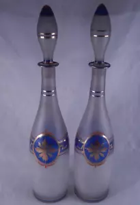 Genie Bottles Antique Vintage Stained Glass Hand Blown Painted Pair 15" High - Picture 1 of 10