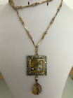 Steam Punk & Onyx Pendant with Watch Parts in Resin Centre on 26" Fancy Chain