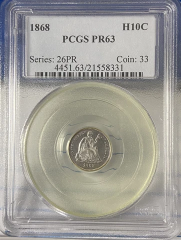 1868 H10C Seated Half Dime PCGS PR63 Cover
