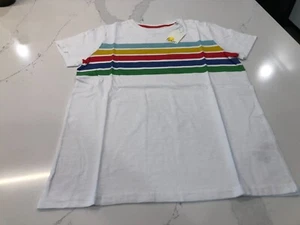 NEW Mini Boden Boys 13-14Y Beige Short Sleeve T-Shirt Rainbow Stripes - Picture 1 of 4