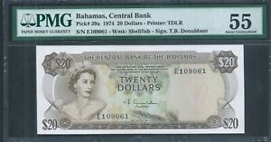 BAHAMAS $20 P39a L.1974 QEII PMG 55 About Uncirculated