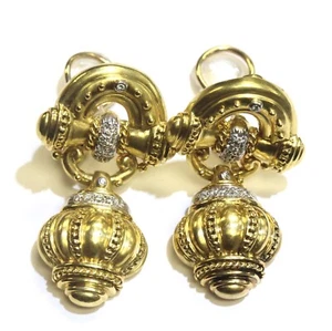 18k Gelbgold 0,24ct Natürlicher Diamant Ohrhänger Massiv Türklopfer Ohrringe 32,3g - Bild 1 von 10