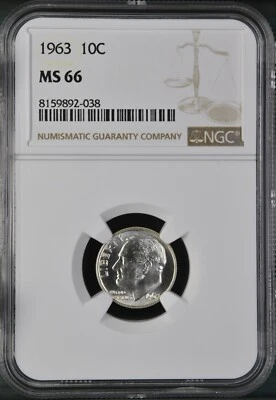 1963  10C  Roosevelt Dime NGC MS66   8159892-038 - Image 1 of 2