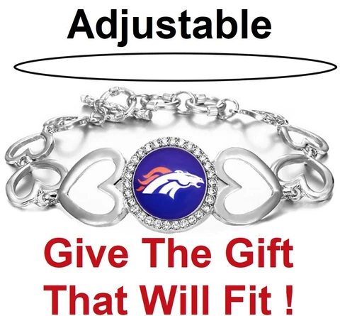 Denver Broncos Womens Silver Heart Link Adjust. Bracelet w Gift Pkg D27 Cover