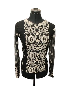 Poof Top Women Blouse Small Mesh Tulle Black Transparent Embroidery Stretch - Picture 1 of 11