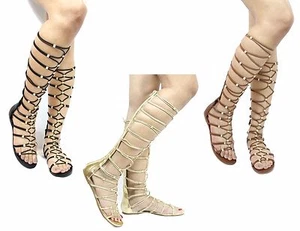 Bamboo Dino-82 S Gladiator Cage Strappy Rhinestone Red Flat Sandals - Picture 1 of 1