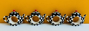 MacKenzie-Childs 72635-0083 Courtly Check Teekanne Serviettenringe (4er Set). Neu! - Bild 1 von 4