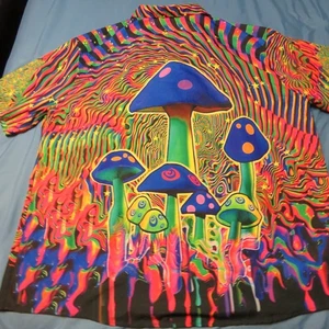 Mushrooms Colorful Psychedelic Mushrooms Short Sleeve Button down Shirt 2XL - Picture 1 of 5