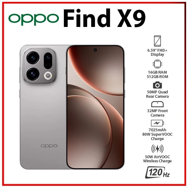 NEW OPPO Find X9 5G 16GB+512GB GREY GLOBAL Ver. Dual SIM Android Mobile Phone - Bild 1 von 4