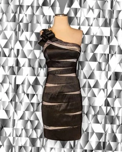 BETSY & ADAM Black Silver Gray MINI Bandage Dress BODYCON Stretch Women's Size 6 - Picture 1 of 13
