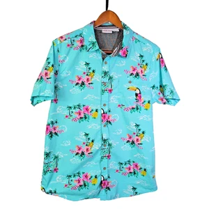 Ron Jon Surf Shop 100% cotton Hawaiian Camp Shirt Button up Tropical Vacay Beach - Picture 1 of 10