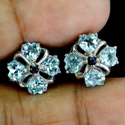 Pendientes de plata de ley 925 corazón topacio azul cielo 5 mm zafiro piedras preciosas joyería Foto 1 de 4