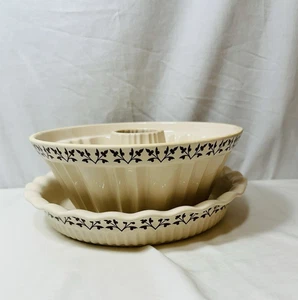 Vintage Keramik Konvolut Pfanne und Tortenform Set Blumenrand Backformen 2 Stück Lot - Bild 1 von 5