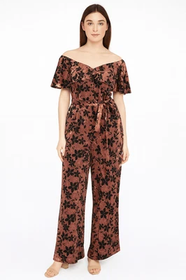 Nuevo con etiquetas Mono Único Vintage Malva Brillante y Negro Floral Terciopelo Pierna Ancha Cinturón Foto 1 de 4