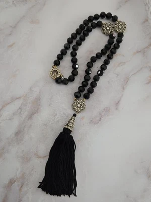 Heidi Daus "Dreams Do Come True" Black Crystal Glass Beaded  Necklace Statement  - Image 1 of 4