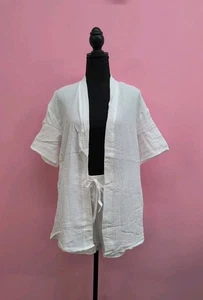 Shein Cotton Crinkle Kimono Cover Up Top with Shorts Set XL White - Picture 1 of 8