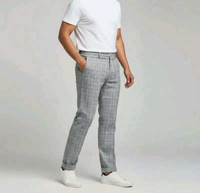 H&M Men's 31 Skinny Fit Cropped Pants Grey Plaid Preppy Golf Trouser NWT - Image 1 of 4