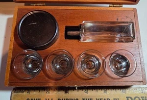 Antique Catholic Travel Communion Wooden box, 4 cups, tin for host, wine bottle - Picture 1 of 2