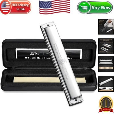 High-Sensitivity 24 Holes Harmonica in C - Silver Finish with Hard Case Included - Image 1 of 4