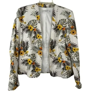 Contemporaine Par Simons Linen Tropical Floral Hawaiian Lined Blazer Size 8 EUC - Picture 1 of 8