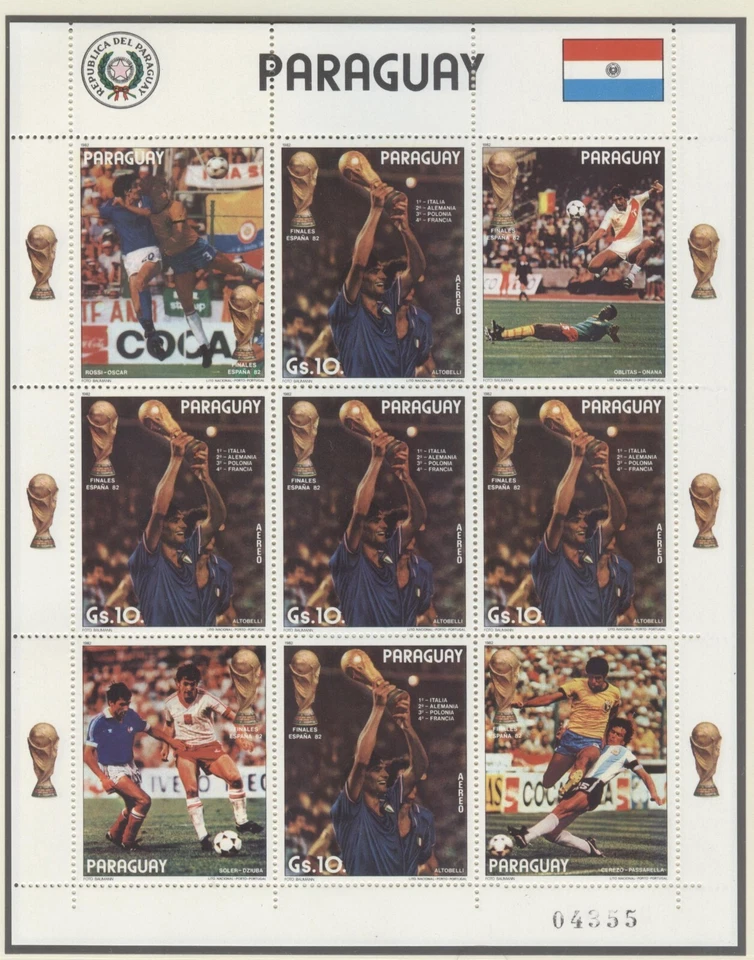 Paraguay World Championship Soccer Spain 1982 perforated sheet MNH - Image 1 of 1