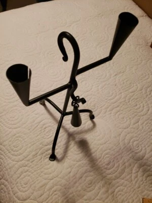 Wrought Iron Candelabra Candle Holder Two Candles&Snuffer Halloween Gothic Punk  - Image 1 of 4