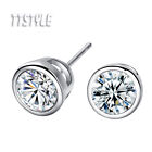 TTStyle 18K White GP Clear CZ Round Stud Earrings Size 4-8mm Single/A Pair