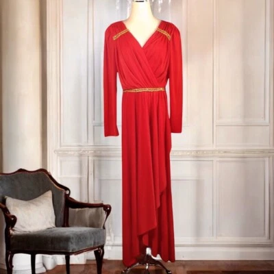 Vestido maxi Lilli Diamond vintage anfitriã tamanho pequeno vermelho dourado lantejoulas trança - Imagem 1 de 4