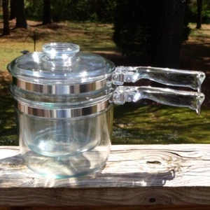 Vintage Pyrex Flame Ware Glass 1.5 QT DOUBLE BOILER Complete w/Insert & Lid 6283 - Picture 1 of 8