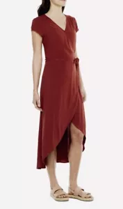 High Low wrap Terracotta FALL Rust Red surplice Dress w/ sleeves Tie Front NWT S - Picture 1 of 3