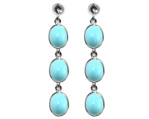 Plata de Ley Turquesa Natural Ovalado Triple Colgante Pendientes de Presión GB - Imagen 1 de 4