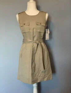 Calvin Klein Dress Caqui Lino Mezcla Talla 4 - Imagen 1 de 11