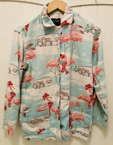 Nick And Nora Pajama Top Shirt Only Flamingo Camper Airstream Christmas Women M - Picture 1 of 19