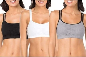Fruit of The Loom Women's Spaghetti Strap Cotton Pull Over 3 Pack Sports Bra - Picture 1 of 6