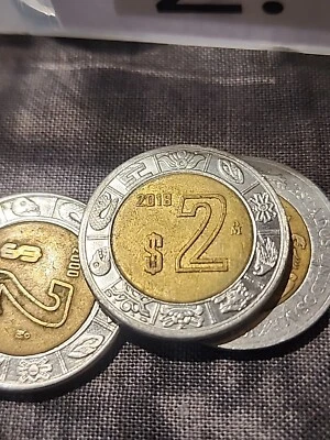 1996 - 2022 Mexico 2 Pesos Bimetallic Coin KM# 551 US SELLER Circulated Anillos  - Image 1 of 4