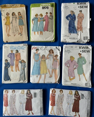8 Vintage 70s-90s  Women Nightgown Pajamas Robe Bloomers Lingerie Patterns Lot - Image 1 of 4