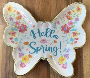 Pioneer Woman Farmhouse Butterfly Trinket Tray “Hello Spring!" 8.5x7.5” - Picture 1 of 3