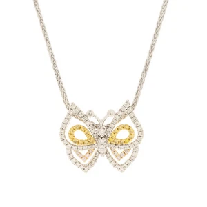 Butterfly Pendant Necklace Yellow White Pink Diamond 18K White Yellow Gold - Picture 1 of 3