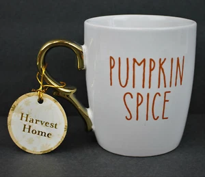 Harvest Home Large Coffee Mug Pumpkin Spice Orange White Gold Handle 15 oz NEW - Picture 1 of 6