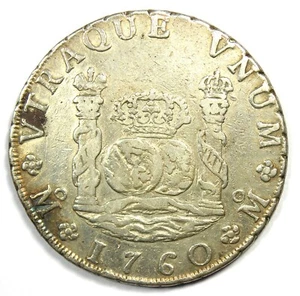 1760 Mexico Pillar Dollar 8 Reales Silver Coin (8R) - XF Details - Picture 1 of 2