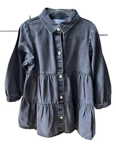 Zara Black Denim Tiered Dress Size 3-4 - Picture 1 of 2