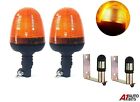 2x Flashing Warning Amber Beacon & 2x Spigot Bracket Tractor Agricultural #D
