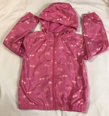 Gymboree Windbreaker Jacket Girls 7/8 Pink Orange Hooded Sunglasses Graphic - Image 1 of 4