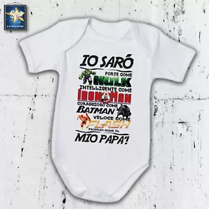 Body neonato FESTA PAPA' BABY SUPER EROI IDEA REGALO FESTA NATALE NASCITA