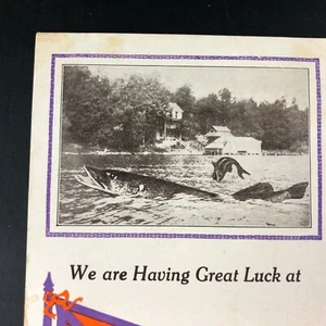 Yale Giant Fish Postcard Antique Greeting Water Lake Front River Cottage 1913  - Picture 1 of 6