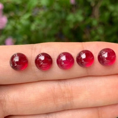 7MM Round Cabochon Natural Red Mozambique Ruby Loose Gemstone AAA Grade 1Piece - Image 1 of 4