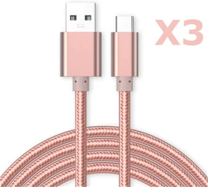 Cable Type-C Nylon Renforce Longeur 2M Couleur Rose X3 Little Boutik® - Photo 1 sur 2