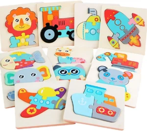 12 Pack Wooden Jigsaw Puzzles Educational Toys for Kids 3+ Color Shape Learning - Picture 1 of 12