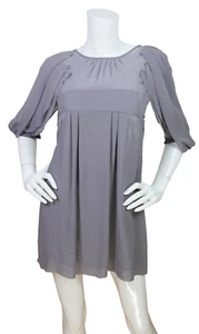 Vanessa Bruno Dress Womens 36 Silk Chiffon Empire Babydoll Pleated Mini Gray - Picture 1 of 5